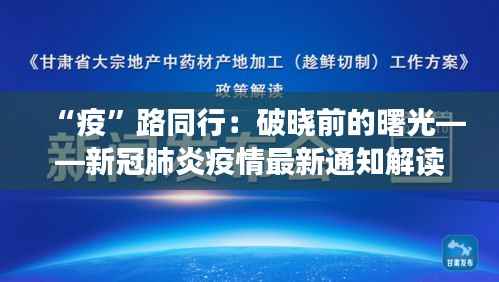 “疫”路同行:破晓前的曙光——新冠肺炎疫情最新通知解读