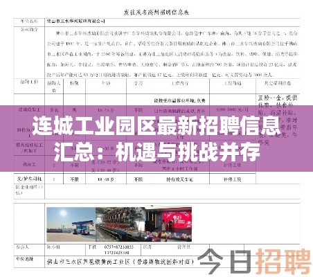 连城工业园区最新招聘信息汇总：机遇与挑战并存